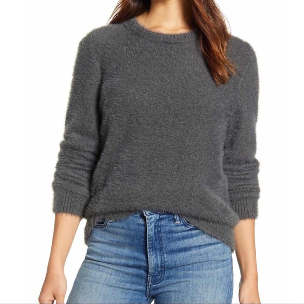 Lucky Brand Women's Magnet Gray Long Sleeve Crew Neck Eyelash Knit Sweater sz S